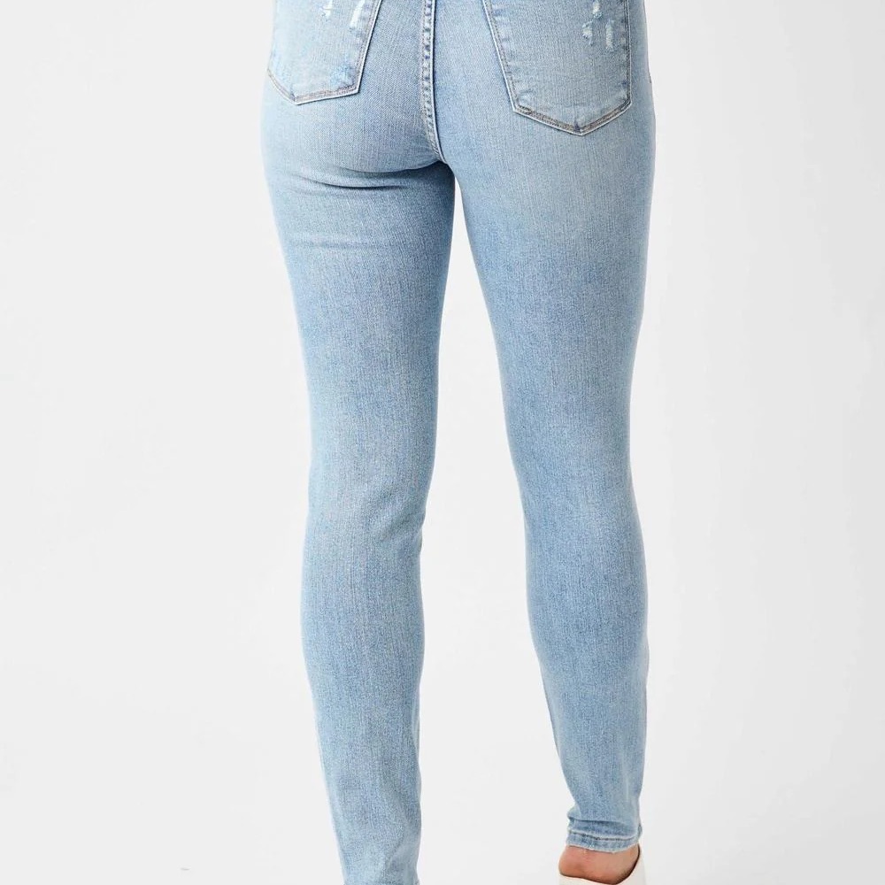 Judy Blue Mid Rise Tummy Control Destroy Skinny Denim Jeans Light Wash 88797 - Picture 2 of 6